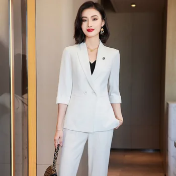 Женский пиджак, новинка 2023 года, повседневный костюм с рукавами 3/4, деловой костюм, менеджер отеля, салон красоты, рабочая одежда