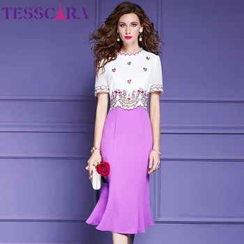 Женское Летнее Элегантное платье с вышивкой TESSCARA, Высококачественное Свадебное платье для коктейлей, Винтажное Дизайнерское платье-труба, Vestidos