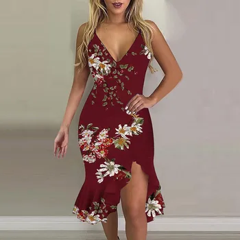 Женское мини-платье с V-образным вырезом, женское коктейльное платье-футляр с цветочным принтом, элегантные женские платья