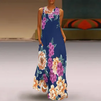 Женское свободное винтажное платье Макси, Свободные Длинные платья с цветочным рисунком, Летние Элегантные платья для вечеринок в стиле бохо.