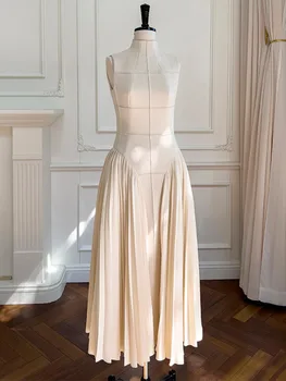 Женское трикотажное платье без рукавов с воротником-стойкой цвета абрикоса Mozision, элегантное высококачественное повседневное приталенное платье миди Vestido