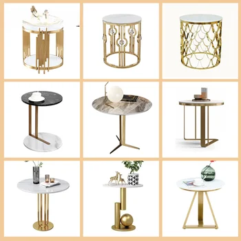 Журнальный столик Мебель для гостиной Роскошный Дизайнерский Современный Приставной Столик Небольшой Гостиничный Мраморный Золотой Столик
