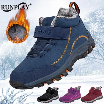 Зимние мужские и женские зимние ботинки, уличная походная хлопчатобумажная обувь, нескользящие плюшевые теплые высокие ботильоны, повседневные спортивные кроссовки для ходьбы 36-45