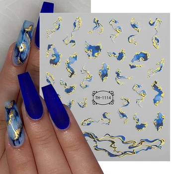 Золотые волны линии 3D ногтей наклейки мраморный синий геометрия абстрактное искусство ногтей слайдеры серебро французский лайнер наклейки маникюр украшения