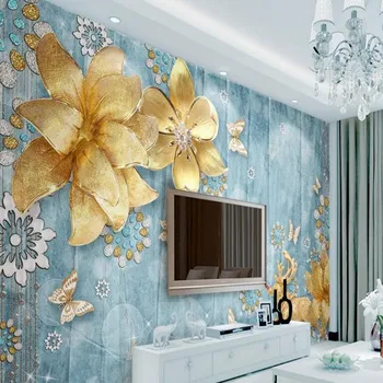 изготовленная на заказ большая фреска wellyu 3d, роскошные золотые украшения, цветы, средиземноморский европейский фон для телевизора, экологические обои