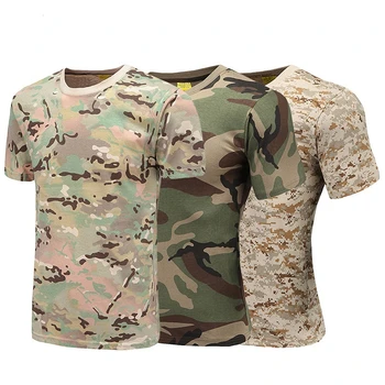 Камуфляжная мужская хлопковая футболка с коротким рукавом и круглым вырезом для тренировок на открытом воздухе, зарубежная военная тактическая футболка Оптом