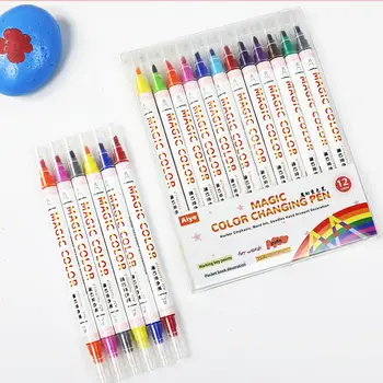 Канцелярские принадлежности, Стираемый, меняющий цвет, флуоресцентный маркер с двойной головкой, Инструменты для рисования, ручка для рисования, набор ручек-маркеров