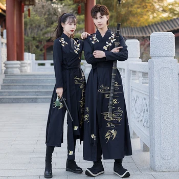 Китайское платье, Древнее Ханьфу, Черные Винтажные Традиционные платья с вышивкой, Боевая мантия в Китайском стиле, Косплей-костюм, Кимоно