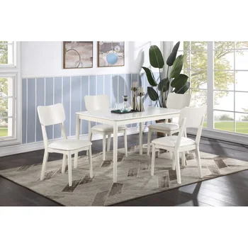 Классическая Стильная белая отделка, обеденный набор из 5 предметов, кухонная столешница, Деревянная столешница, Подушки для стульев, сиденья