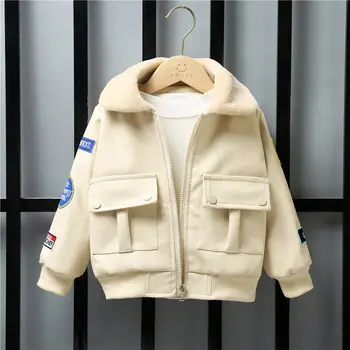 Кожаная куртка для мальчиков, новые детские осенне-зимние плюшевые бархатные пальто, Корейское детское модное пальто из искусственной кожи на молнии XMP32
