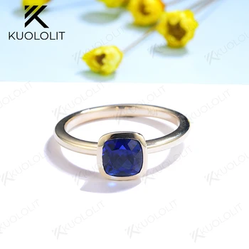 Кольца с Драгоценными Камнями Kuololit Sapphire для Женщин из Твердого Желтого Золота 18 К 14 К 10 К 1 Карат, Выращенное в Лаборатории Кольцо Огранки 