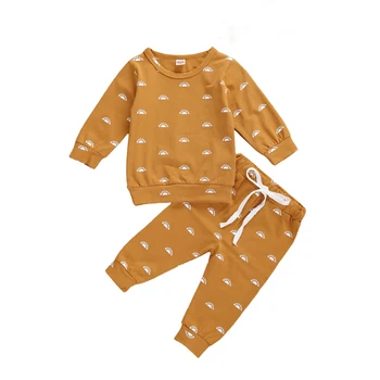 Комплекты одежды для новорожденных мальчиков и девочек FOCUSNORM, пуловер с длинными рукавами и принтом Солнца, толстовка, топы, брюки, 2 шт.