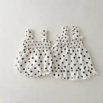 Корейское летнее платье на подтяжках для маленьких девочек, платье принцессы в горошек для новорожденных, праздничная одежда для девочек, новинка в боди и платье