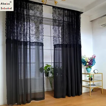 Корейское черное кружево, тюль, прозрачные шторы для гостиной, юбка из вуали, Прозрачные шторы для кафе, ткани для домашнего свадебного оформления