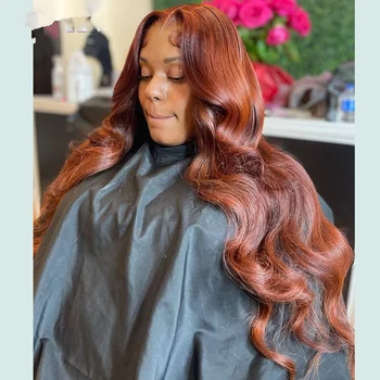 Красновато-коричневый кружевной парик с фронтальной волной по телу, Бразильские волнистые парики из человеческих волос 13X4 на шнурке спереди, прозрачные кружевные парики для женщин