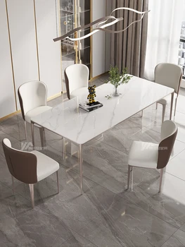 Легкая роскошная комбинация стола и стула из каменной плиты, итальянская минималистичная семья, маленькая семья, современный прямоугольный стол высокого класса