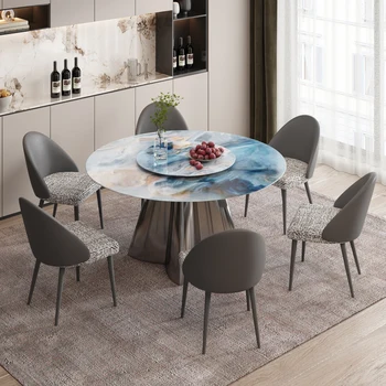 Легкий роскошный обеденный стол из суперкристаллического камня, бытовая каменная плита, современный простой круглый стол с поворотным столиком