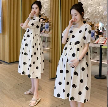 Летнее корейское модное платье-слинг для беременных, одежда для беременных женщин