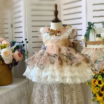 Летнее новое детское бальное платье принцессы в стиле испанской Лолиты с бантом и кружевным принтом, платье для девочек на День рождения, Пасху Ид A2554