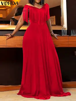 Летнее элегантное платье 2023 VONDA, женское длинное сарафанное платье с кисточками, Модный халат, женское пляжное винтажное платье в пол, мешковатое