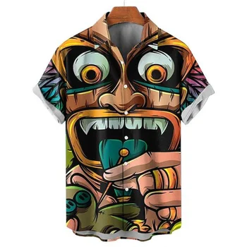 Летние новые мужские футболки с 3D принтом ужасов, гавайские модные дизайнерские мужские рубашки ужасов 