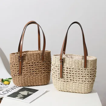 Летние сумки через плечо, сплетенные из травы, Модный Ретро Простой дизайн с завязками, женская сумка для отдыха, Пляжная Универсальная новинка в сумочке 2023