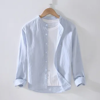 Летний корейский тренд 2023, новая льняная белая рубашка с длинными рукавами, мужская рубашка из хлопка и льна, мужская повседневная рубашка из конопли, мужская рубашка