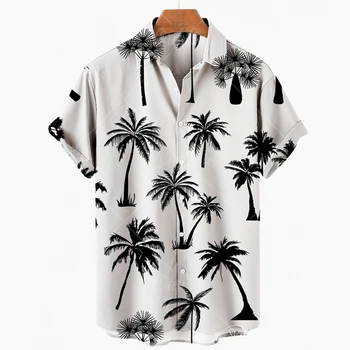 Летняя гавайская рубашка 2023, 3D футболка, ретро рубашка с рисунком кокосовой пальмы, Мужская футболка с коротким рукавом, Пляжная футболка для мужчин