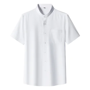 Летняя Мужская деловая рубашка 2023, мужская Белая Черная рубашка с коротким рукавом, высококачественный мужской топ с круглым вырезом, рубашка оверсайз