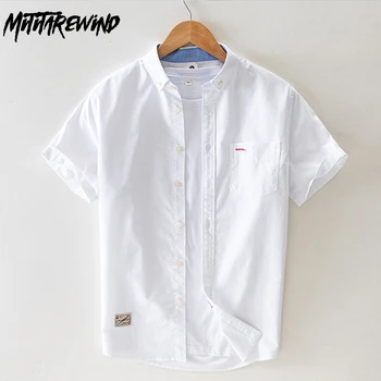 Летняя мужская рубашка с коротким рукавом и карманами из 100% хлопка, модные Свободные Простые повседневные топы большого размера M-4XL, Новинка в рубашках