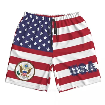 Лето 2023, Полиэстер, США, Флаг страны США, мужские пляжные шорты с 3D-принтом, Летние брюки для бега с карманами