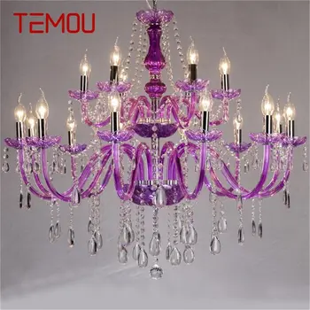 Люстра TEMOU в европейском стиле, подвеска из светодиодного хрусталя фиолетового цвета, роскошные свечи, светильники для дома, гостиничного зала