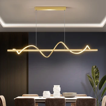 Люстры, светодиодные лампы, Подвесная спиральная лента, ресторан, современный минималистичный роскошный обеденный стол в скандинавском стиле, подвесной барный стол