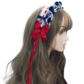 Милые аксессуары для волос для японских девушек в стиле Лолиты, аниме, косплей, кружевная лента, повязка на голову с бантом, Заколки, манжеты на запястьях