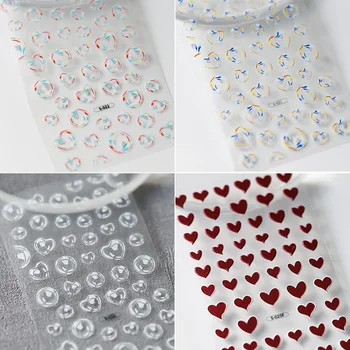 Мини-серия Bubble Design 3D Самоклеящиеся наклейки для ногтей Red Love Heart 5D Мягкие Рельефные наклейки для маникюра Оптом