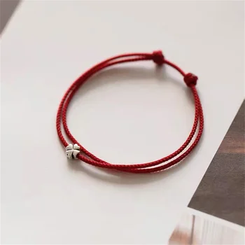 Мини-четырехлистный клевер, браслет из красной нити, счастливый красный браслет из веревки ручной работы для женщин, мужские ювелирные изделия