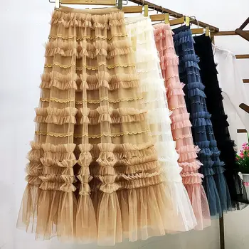 Многослойная сетчатая юбка Sweet Cakee из марли А-силуэта, фатиновая юбка Cakee длиной до щиколоток, кружевные многоярусные пышные сетчатые юбки Макси-длины