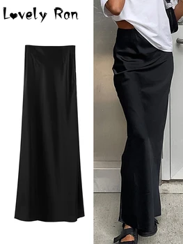 Модная атласная Черная Длинная юбка для женщин Y2K, весенние юбки с высокой талией, женские 2023, Новые повседневные свободные юбки, уличная одежда