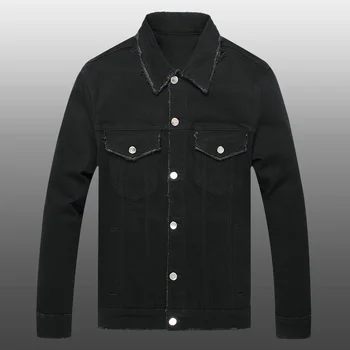 Модная мужская куртка из рваного черного денима высокого качества для вечеринок, бренд уличной одежды, мужская куртка