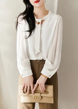 Модная роскошная женская рубашка во французском стиле женская шифоновая блузка Весна Осень Топы с длинными рукавами blusa mujer