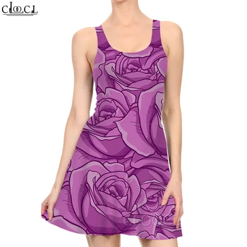 Модное мини-платье CLOOCL с рисунком розы и любви, женское короткое платье без рукавов, платье принцессы, женские тонкие сексуальные платья