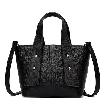 Модные дизайнерские сумки Для женщин, ведро из натуральной кожи, повседневные винтажные сумки через плечо, Черная сумка-мессенджер через плечо