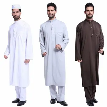 Мужская Исламская Одежда Рамадан Ид Мусульманский Однотонный Халат для Мужчин Джубба Тобе Ближний Восток Арабское Платье Кафтан Дубай Абая Турция