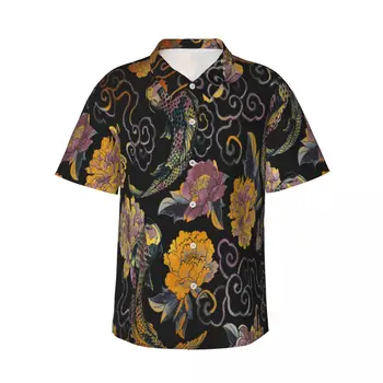 Мужская рубашка с короткими рукавами, японские футболки с азиатскими цветами и кои, топы, рубашки поло