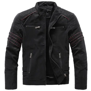 Мужские повседневные пальто из искусственной кожи в стиле ретро на молнии, осенне-зимние куртки, мужская модная байкерская мотоциклетная куртка со стоячим воротником
