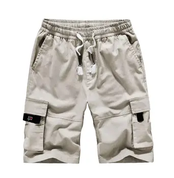 Мужские повседневные шорты, Летние уличные хлопковые пляжные брюки-карго с карманами длиной до колена, Новые модные свободные однотонные брюки для мужской одежды M-8XL