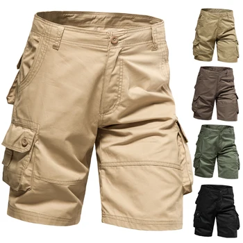 Мужские шорты, свободные комбинезоны большого размера с несколькими карманами, Летние хлопчатобумажные Удобные никелевые брюки, повседневные спортивные пляжные брюки на открытом воздухе