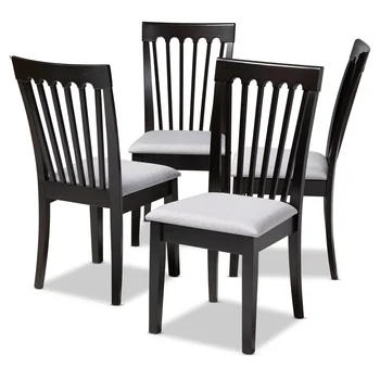 Набор из 4 обеденных стульев с мягкой обивкой, каркас из каучукового дерева, обеденный стул с вертикальным вырезом, Ресторанная мебель