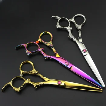 Набор ножниц для волос с цветным покрытием и ручкой дракона, 6-дюймовые Профессиональные инструменты для стрижки волос из нержавеющей стали, Парикмахерские аксессуары