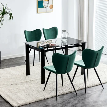 Набор обеденных стульев из 2-х темно-зеленых бархатных стульев современный кухонный стул с металлической ножкой